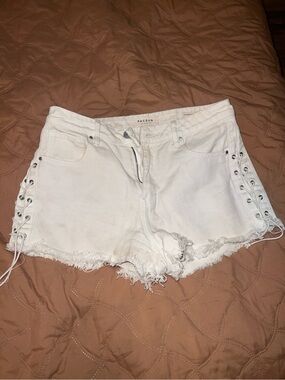 PacSun White Lace-Up Frayed Hem Denim Cutoff Shorts